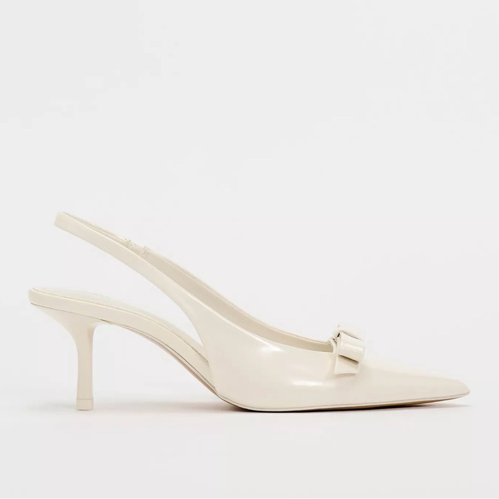 Zara Cream Slingback Heels with Bow